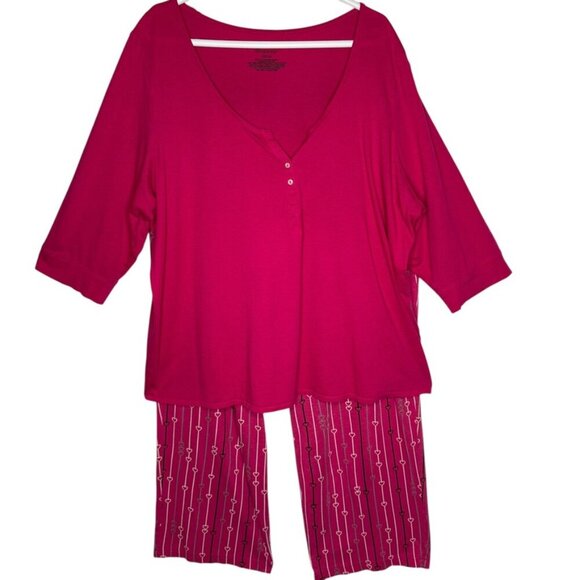 Cacique Pajama Set 3/4 Sleeve Top Matching Pants Sz 22/24 Striped Heart Pattern - Picture 1 of 14